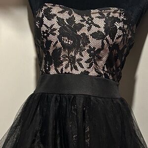 Black lace strapless dress